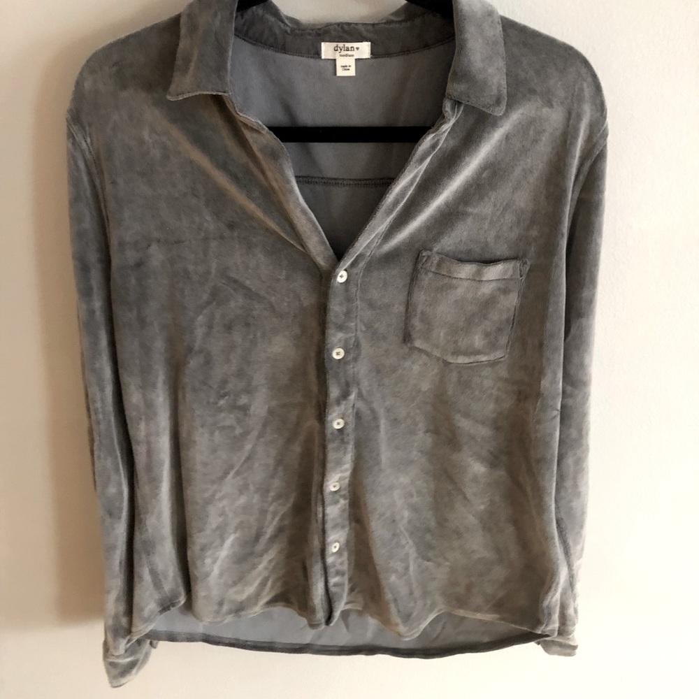 Gray button up velvet top